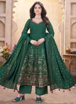 Roman Silk Green Ceremonial Wear Foil Print Readymade Anarkali Suit